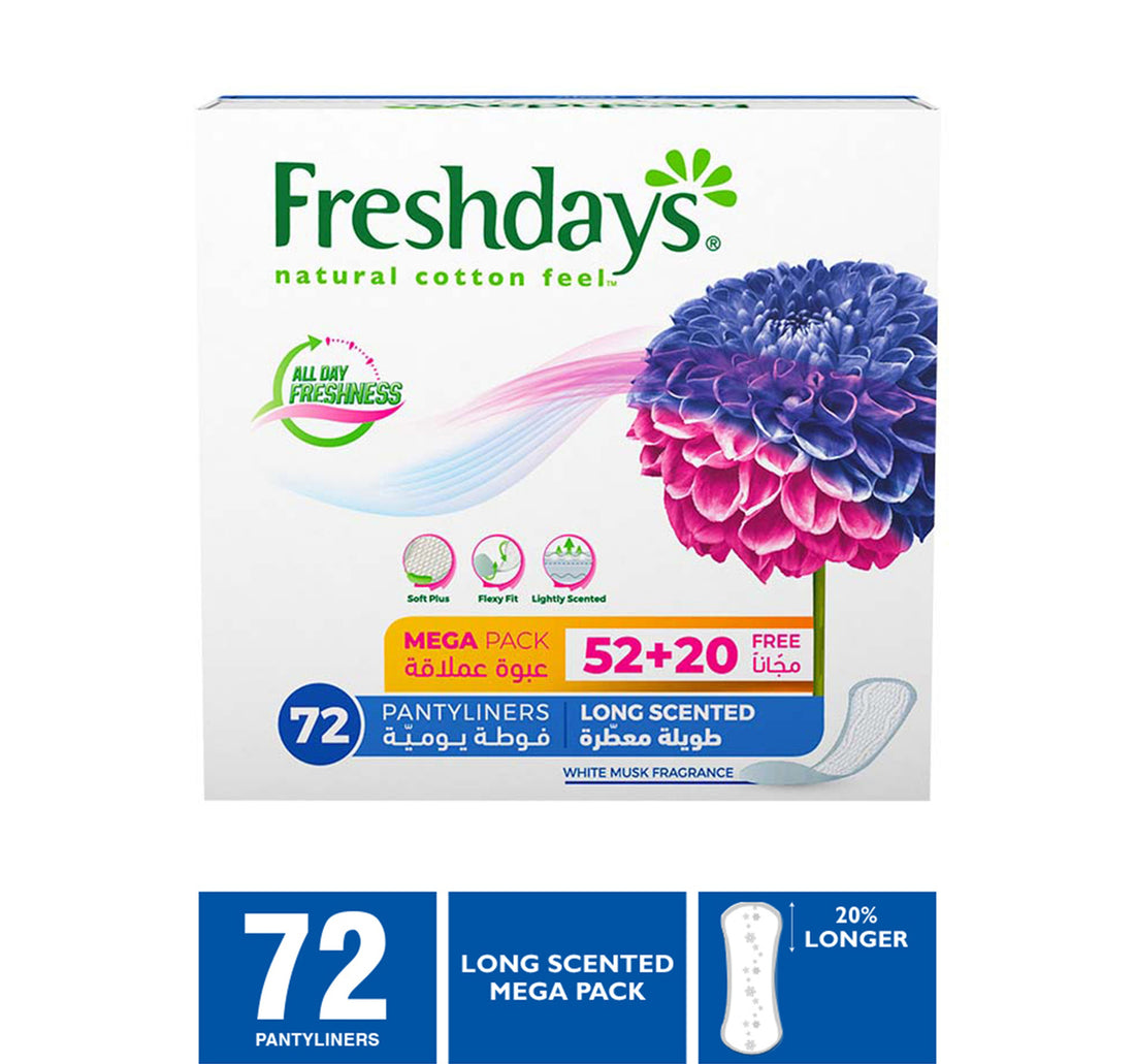 فوط صحية يومية مريحة من سانيتا فريش دايز، 52 قطعة + 20 قطعة
