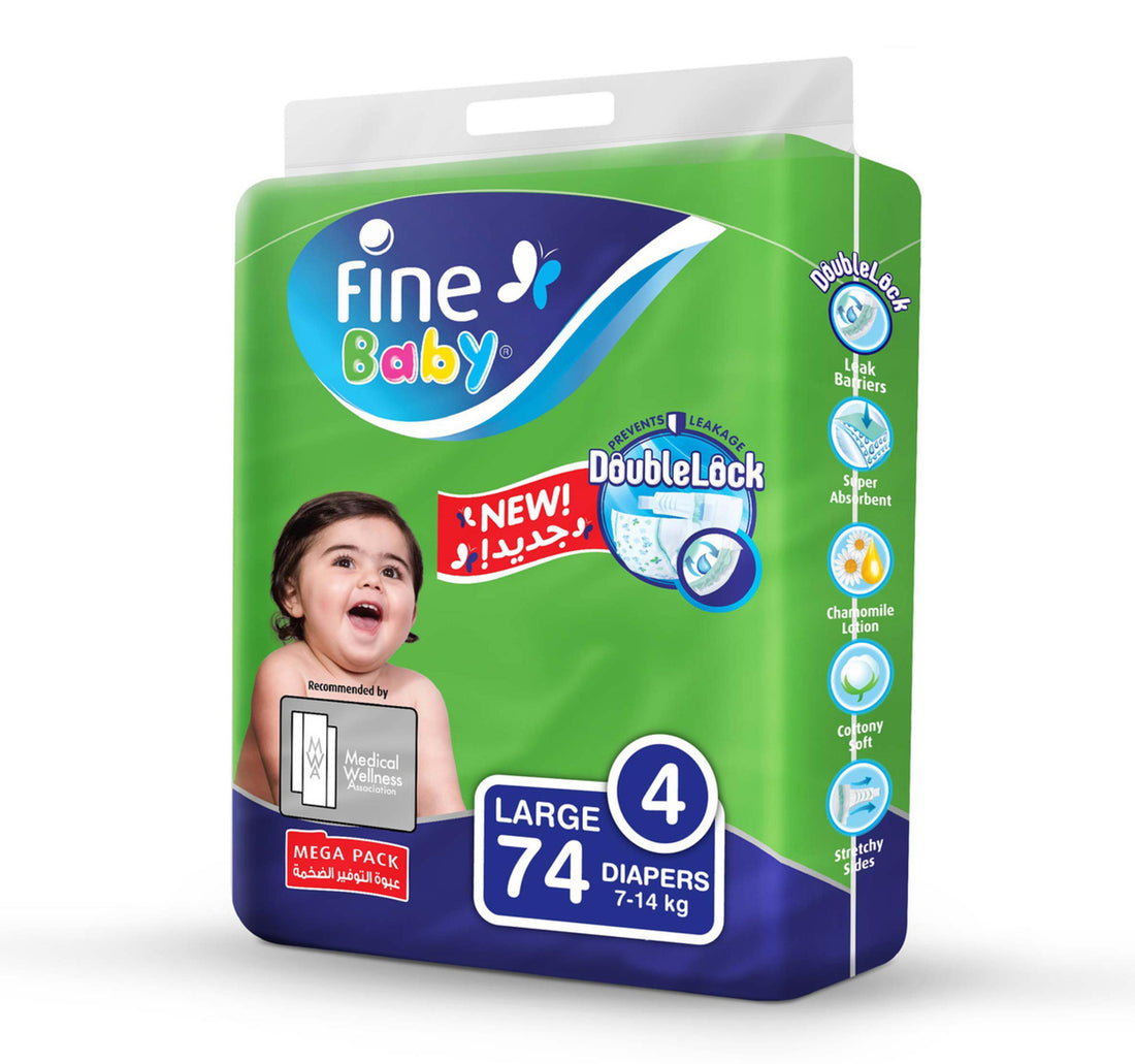 Fine Baby Diapers Size 4 Large 7-14 kg Mega Pack 74 pcs