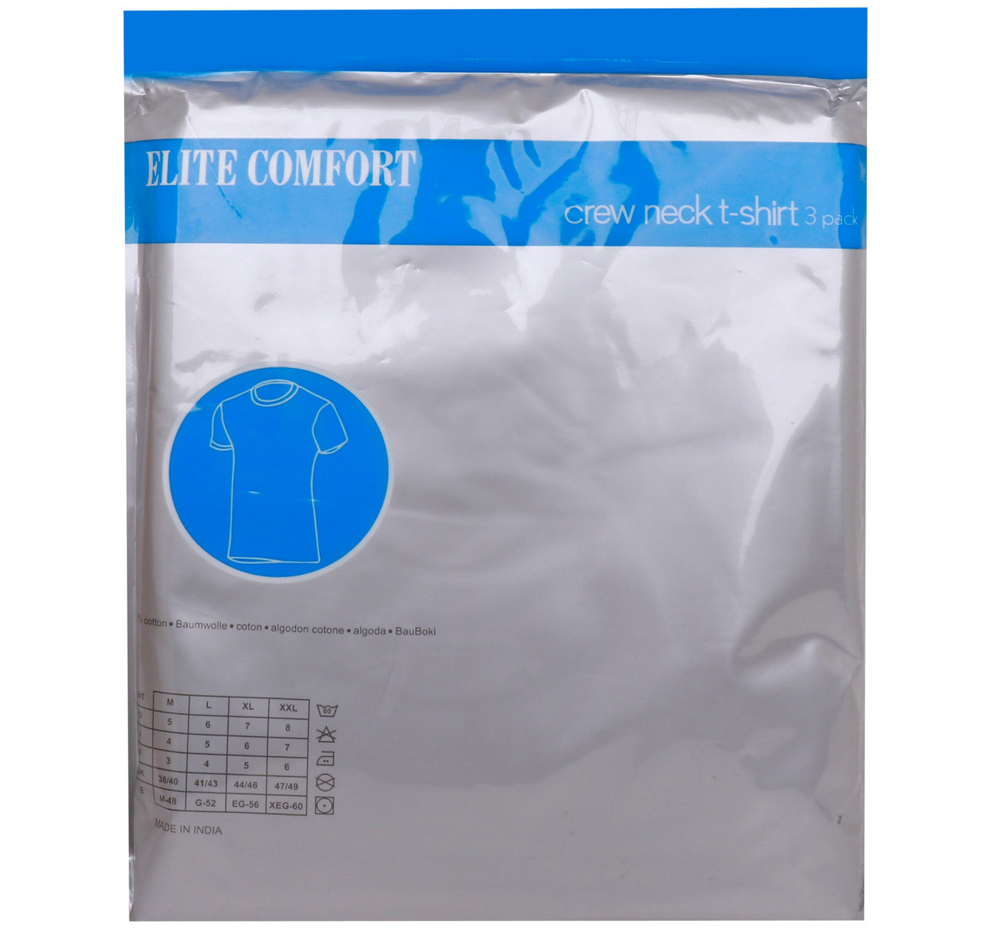 Elite Comfort Cotton Men's Crew Neck T-Shirt, XL, 3 pcs, White, ELXTW