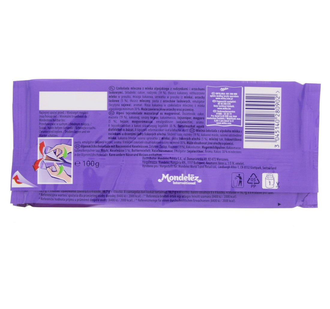 Milka Alpine Milk Chocolate Raisin & Nut 100 g