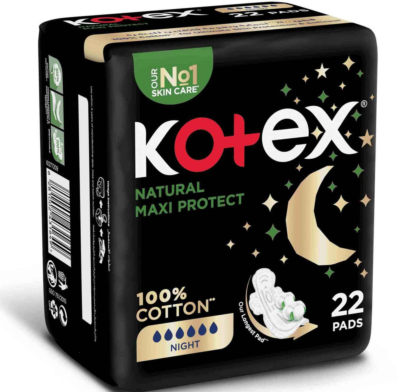 Kotex Natural Maxi Protect Thick 100% Cotton Overnight Sanitary Pads with Wings 22 pcs