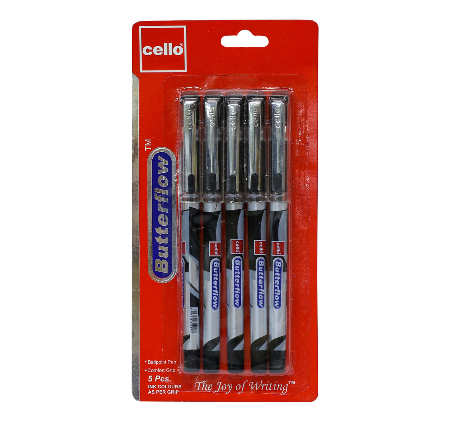 Cello 0.7mm Ballpoint Pen Butterflow Black 5pcs