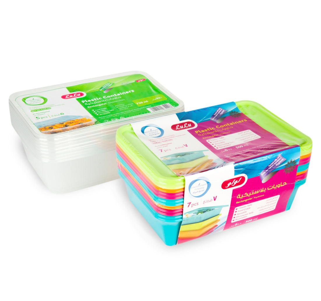 LuLu Plastic Containers Rectangular 7 x 500 ml + 5 x 750 ml