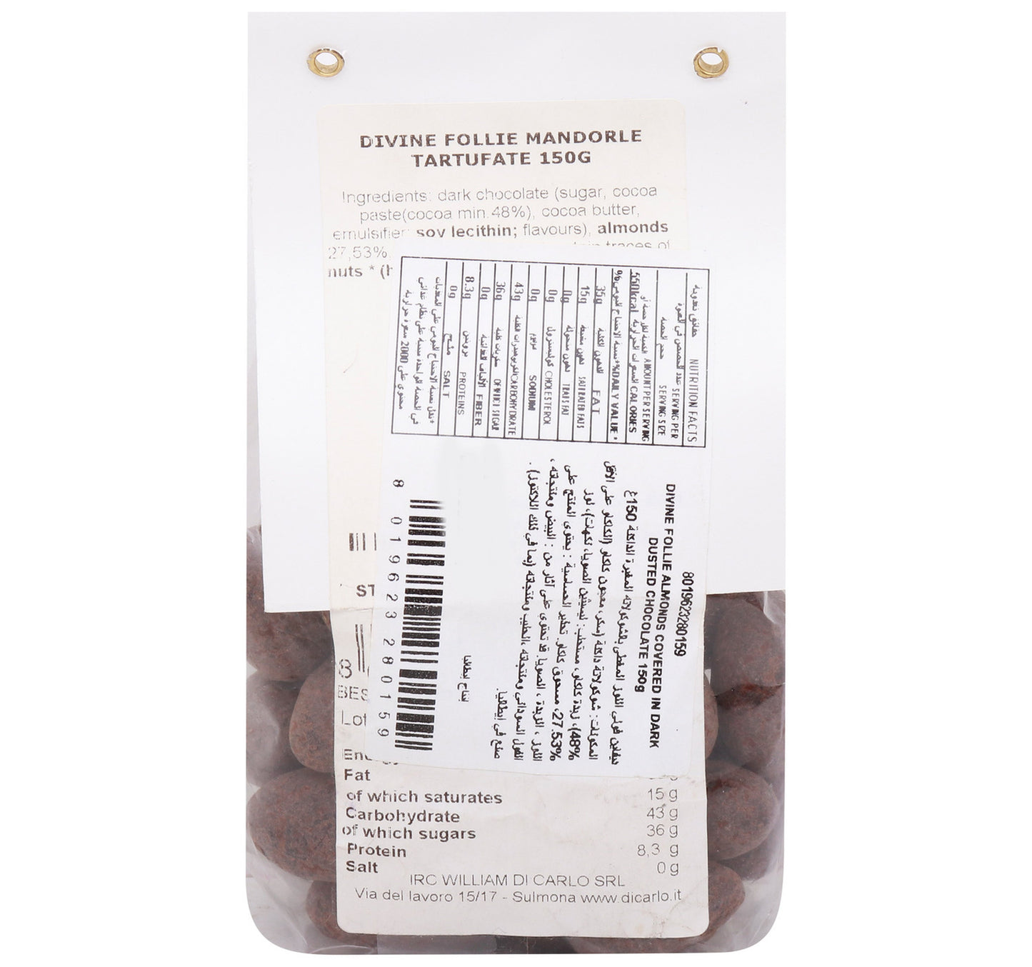 William Di Carlo Almond Coated With Dark Dusted Chocolate 150 g