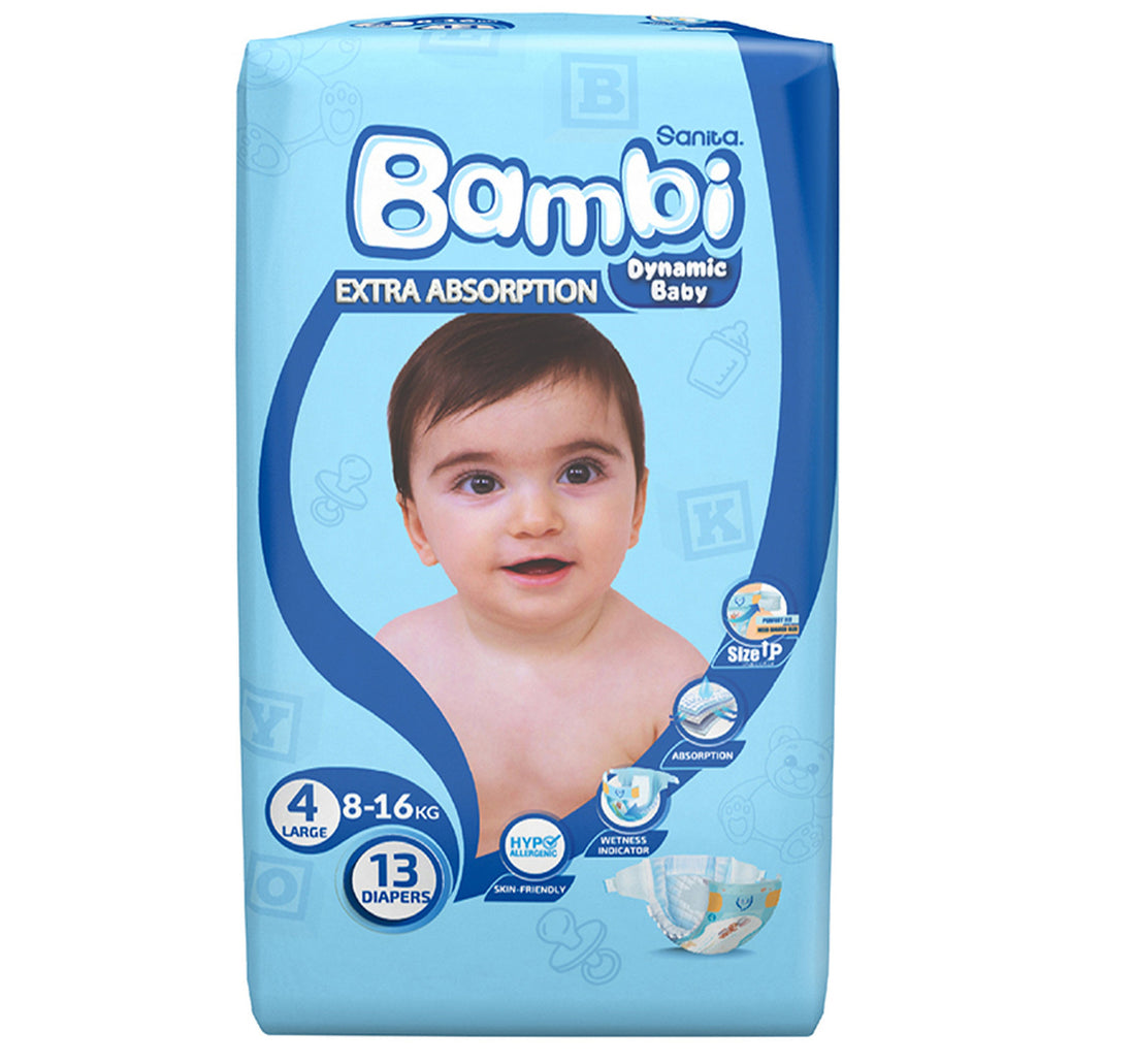 Sanita Bambi Baby Diaper Regular Pack Size 4 Large 8-16 kg 13 pcs