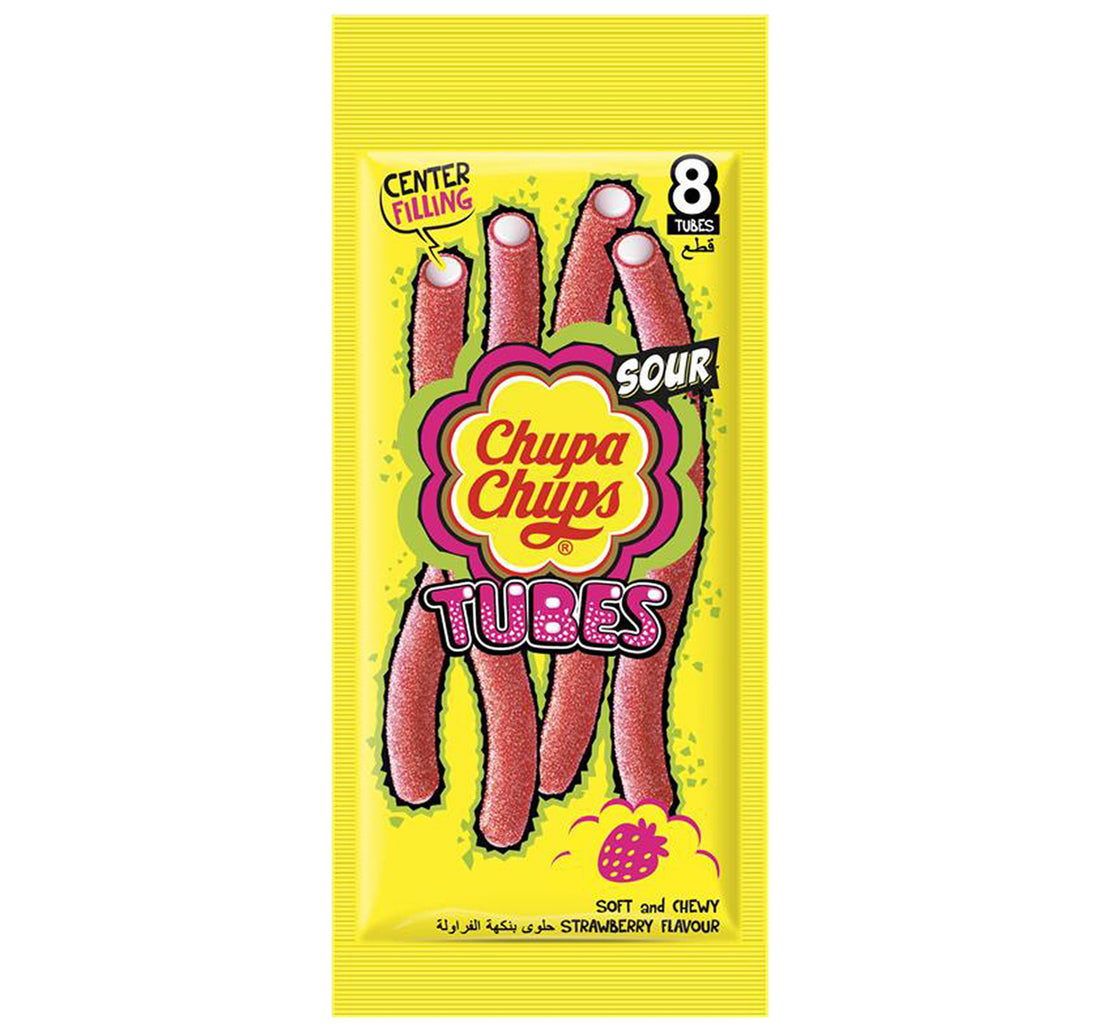 Chupa Chups Sour Strawberry Tubes Flavour 8 pcs