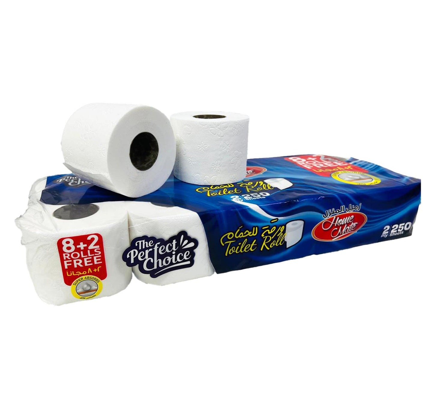 Home Mate Toilet Roll Embossed 2 ply 250 Sheets 8 + 2