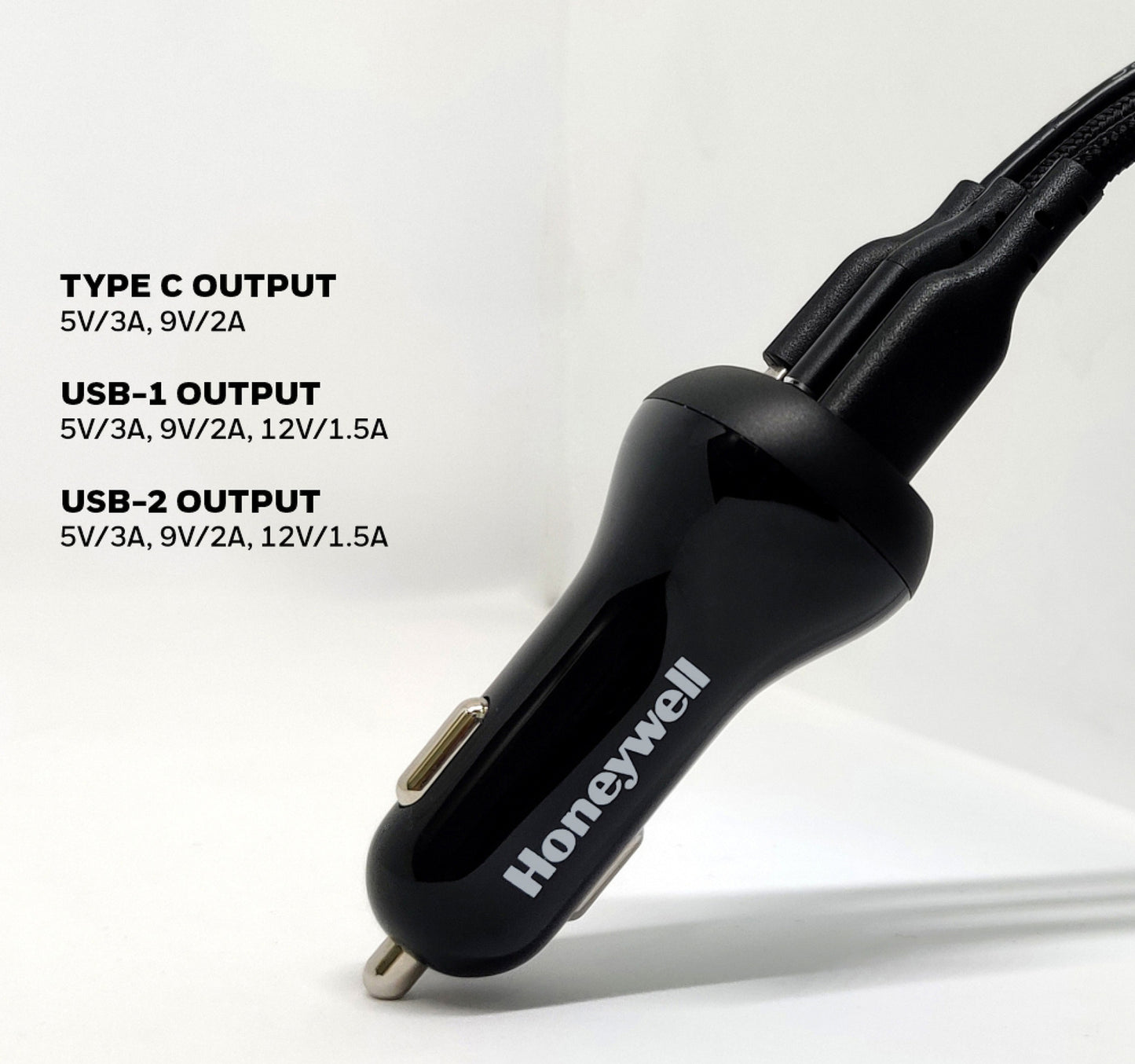 Honeywell Micro CLA 36 W, 3 ports, PD Smart Car Charger with Type C Cable, HC000011/CHG
