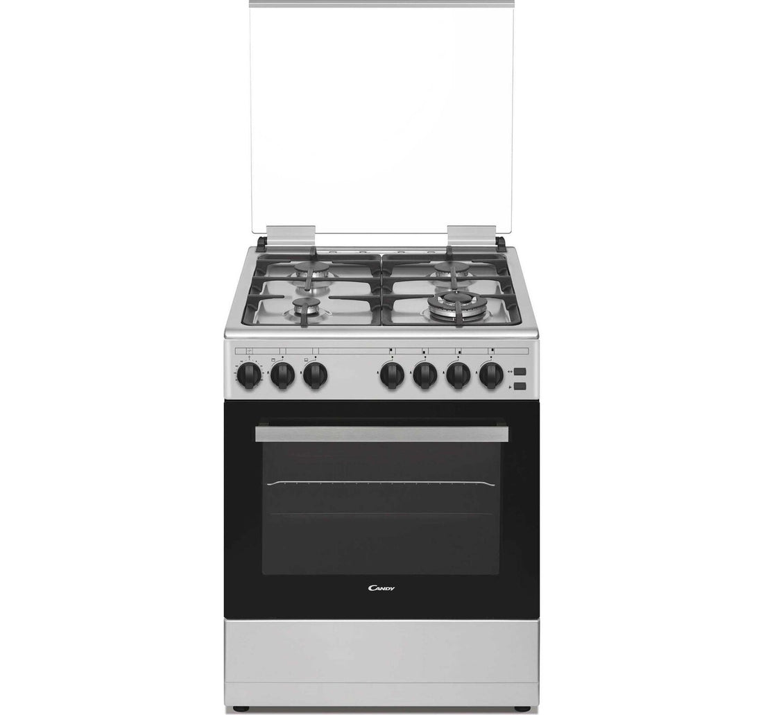 Candy Gas Cooking Range, 60 cm, 4 Gas Burner, Gas Oven, Gas grill, Full Safety, 2 Cast iron grids, Made in Turkey, Inox, CGG64XLPG