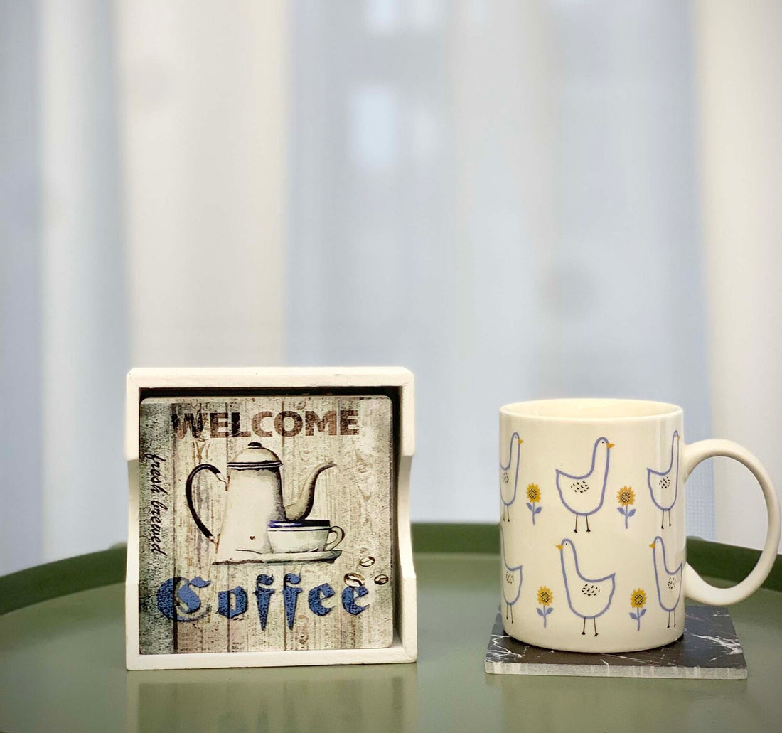 Maple Leaf 6pcs Wooden Coaster Set With Holder 12x12x4.5cm 20YX114