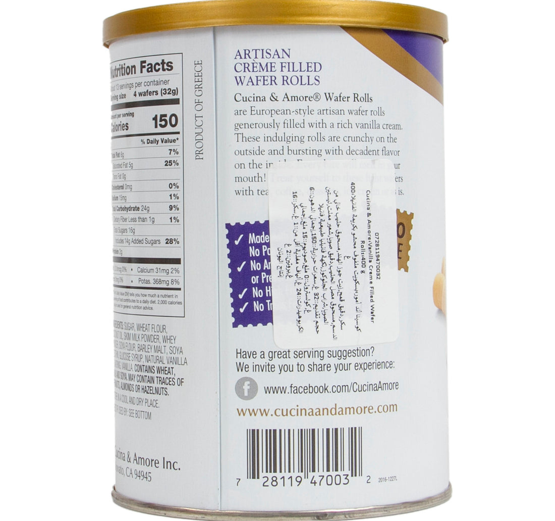 Cucina & Amore Creme Filled Wafer Rolls Vanilla 400 g