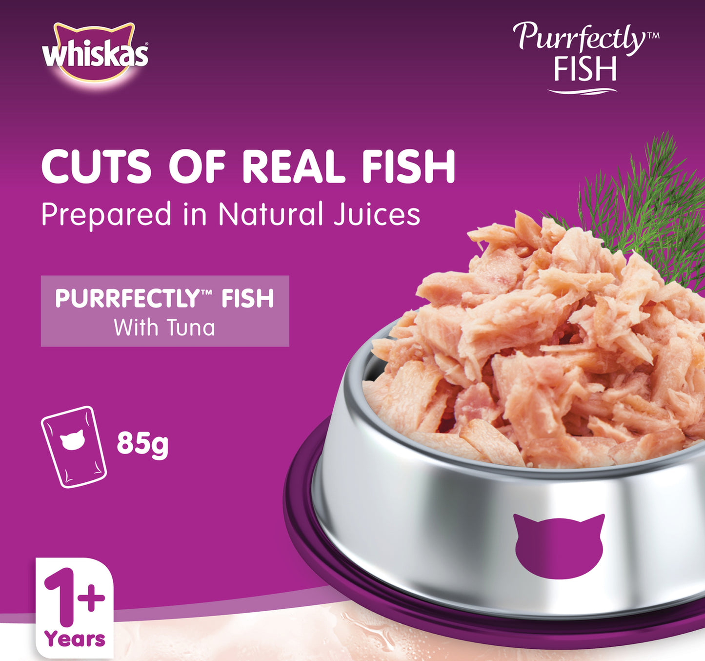Whiskas Purrfectly Fish with Tuna Wet Cat Food for Adult Cats 1+ Years 85 g