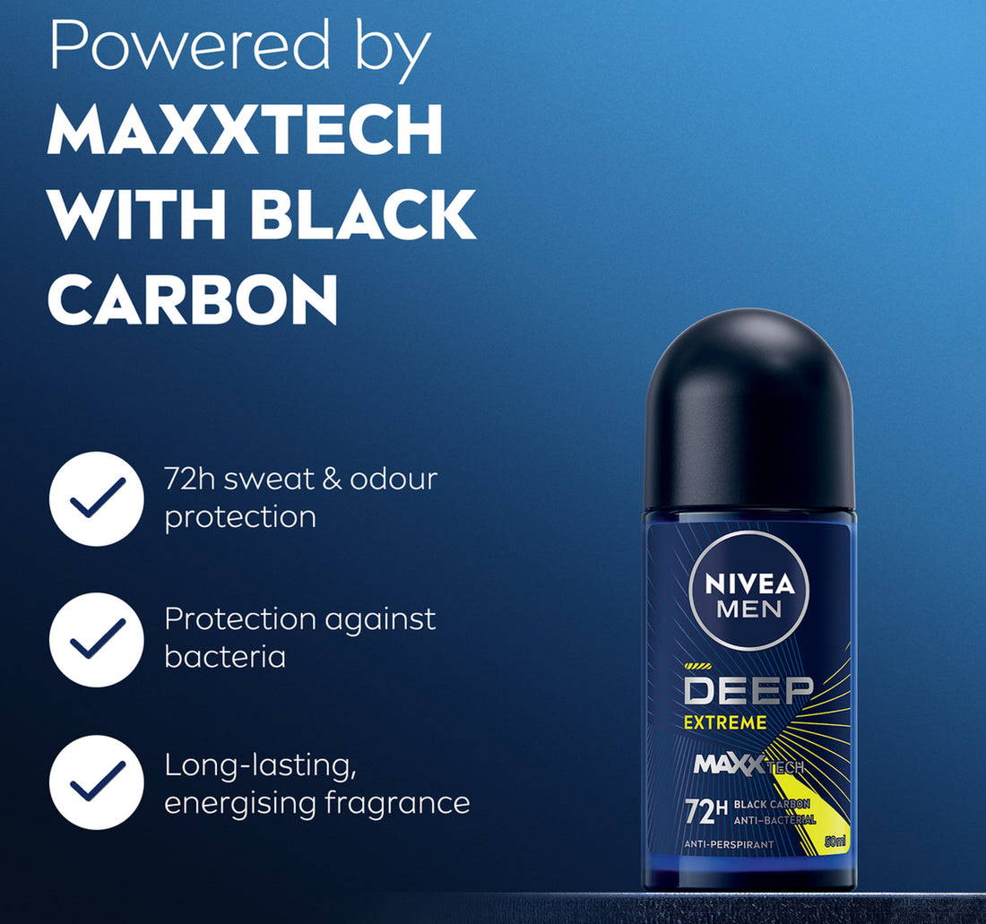 Nivea Men Deep Extreme MaxxTech Roll-On with Black Carbon 72H Odor Protection 50 ml