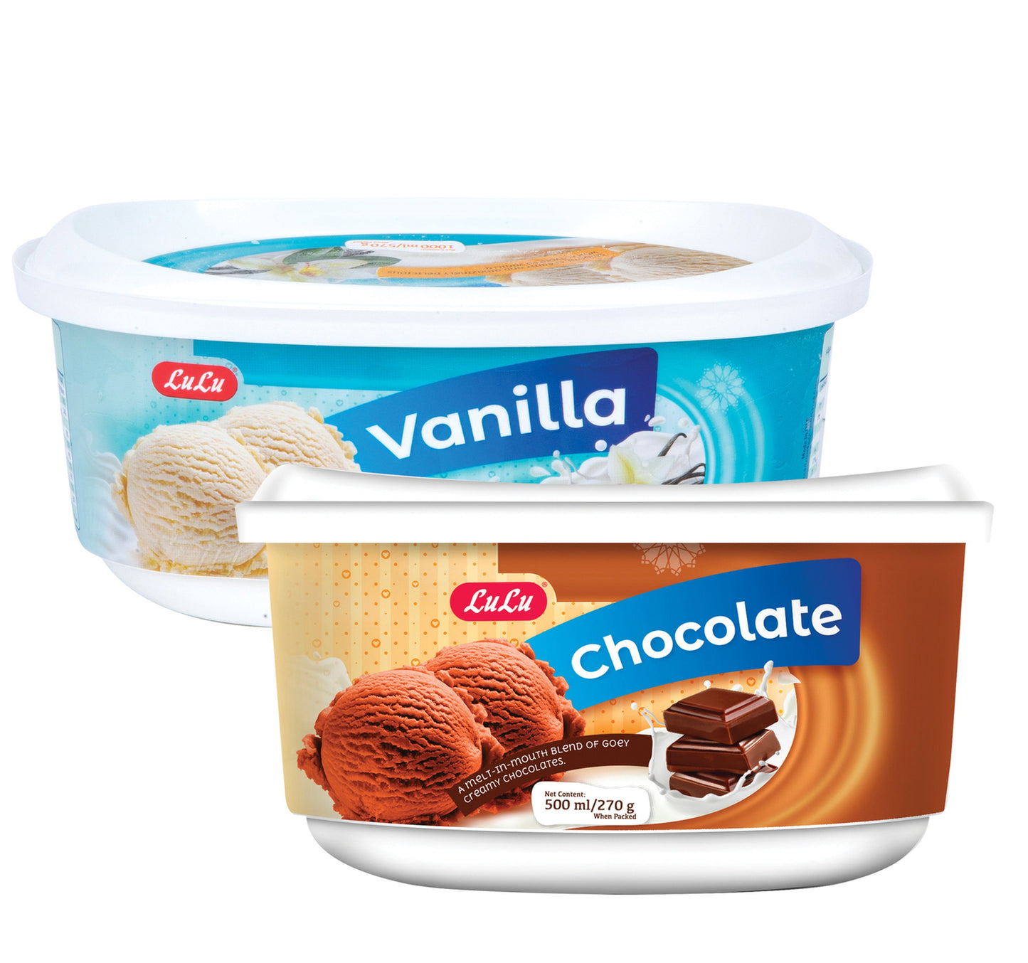 LuLu Ice Cream Vanilla 1 Litre + Chocolate Value Pack 500 ml