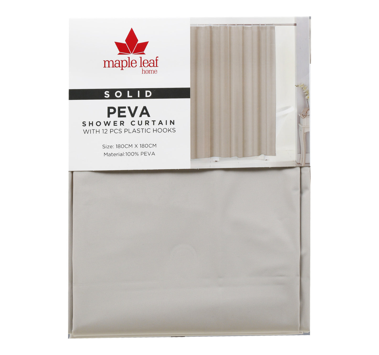 Maple Leaf Home Solid Peva Shower Curtain, 180 x 180 cm, Assorted