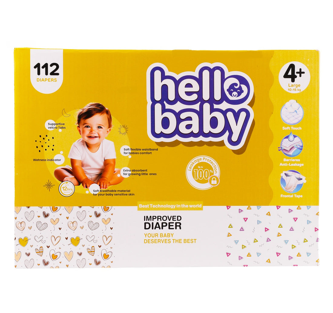 Hello Baby Diaper Size 4+ Large 10-15 kg Box 2 x 56 pcs