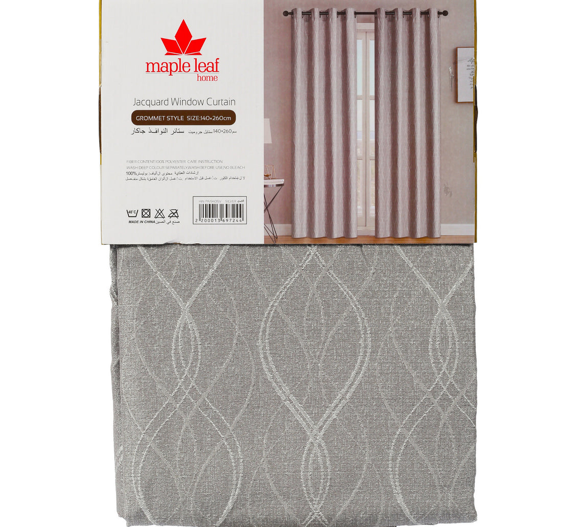 Maple Leaf Home Jacquard Window Curtain 140 x 260cm Silver