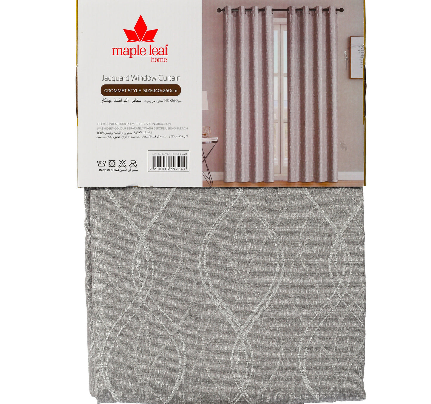Maple Leaf Home Jacquard Window Curtain 140 x 260cm Silver