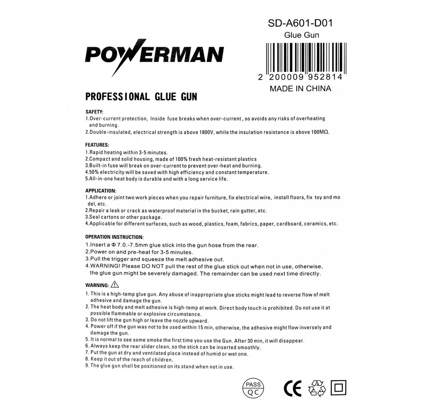 Powerman Glue Gun Hot Melt SD-A601 25Watt