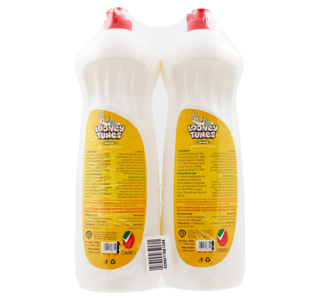 Looney Tunes Dishwash Liquid Lemon 2 x 1 Litre