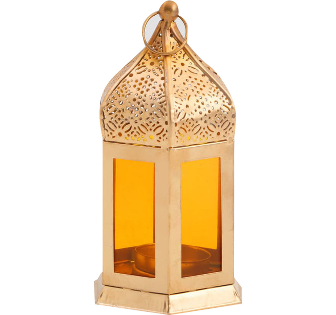 Maple Leaf Decorative Metal Fanous Tealight Candle Holder Lantern Yellow