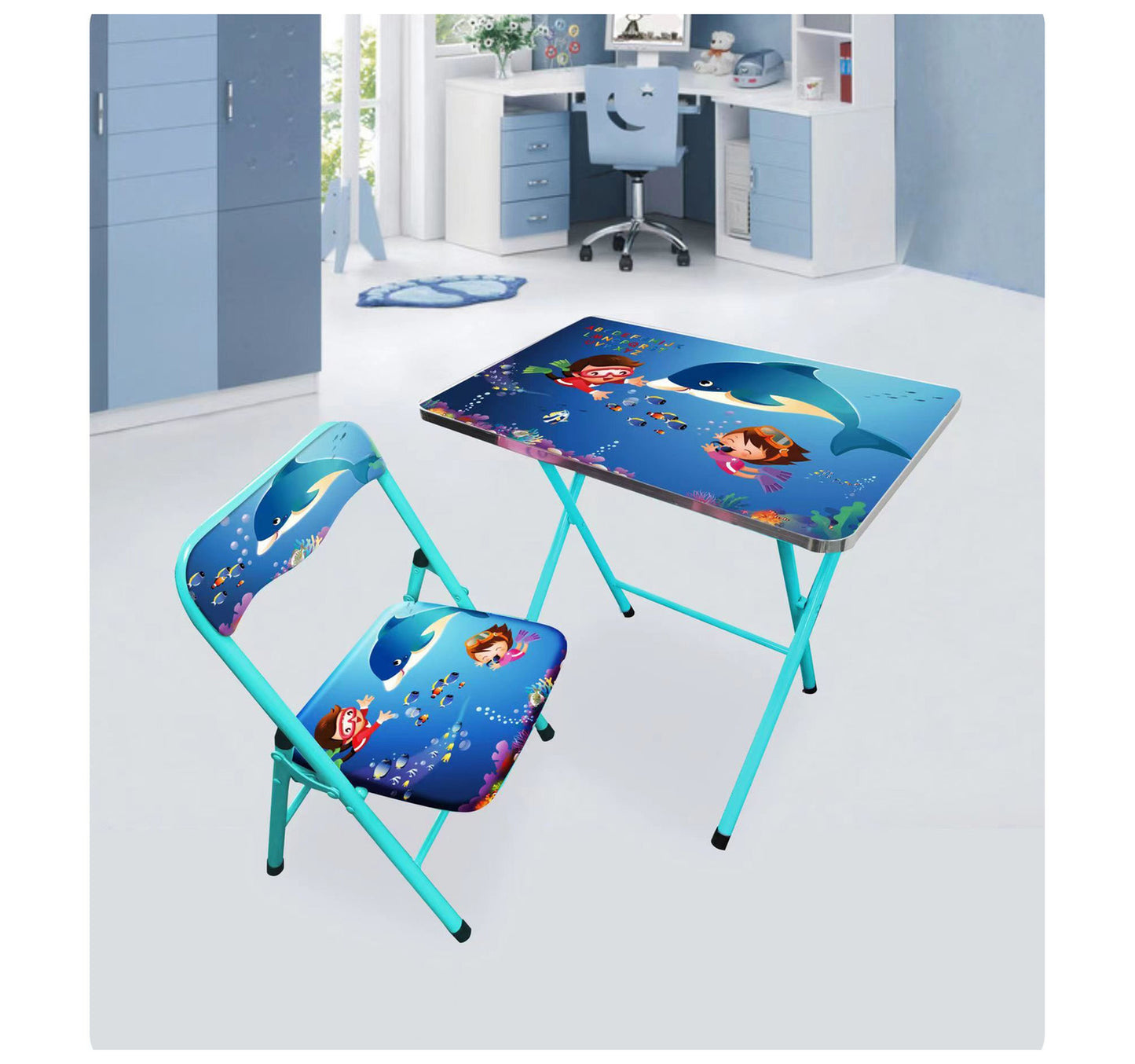 Maple Leaf Home Study Table + Chair, Blue, KT003A