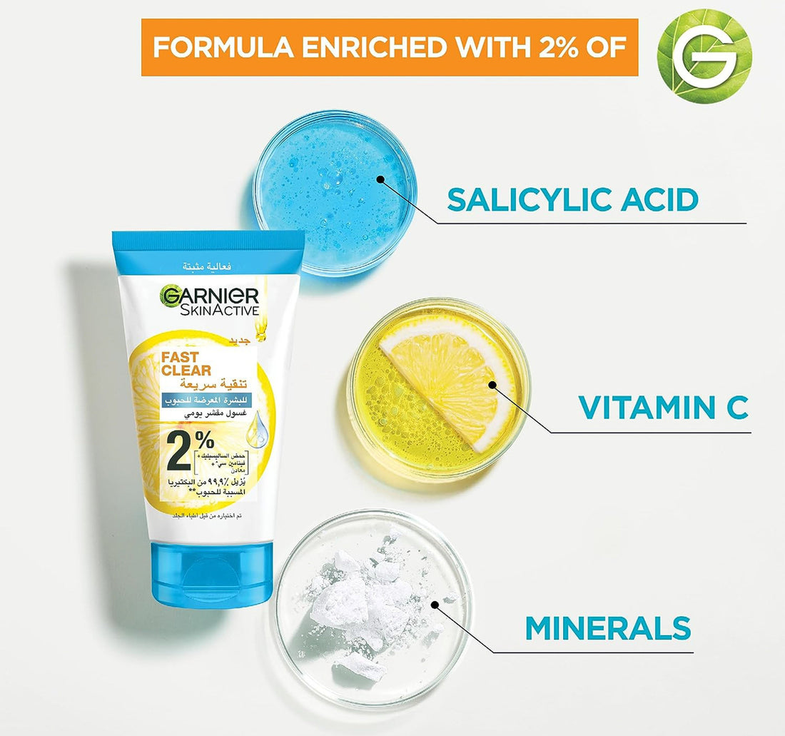 Garnier Skin Active Fast Clear Face Scrub for Acne-Prone Skin 150 ml