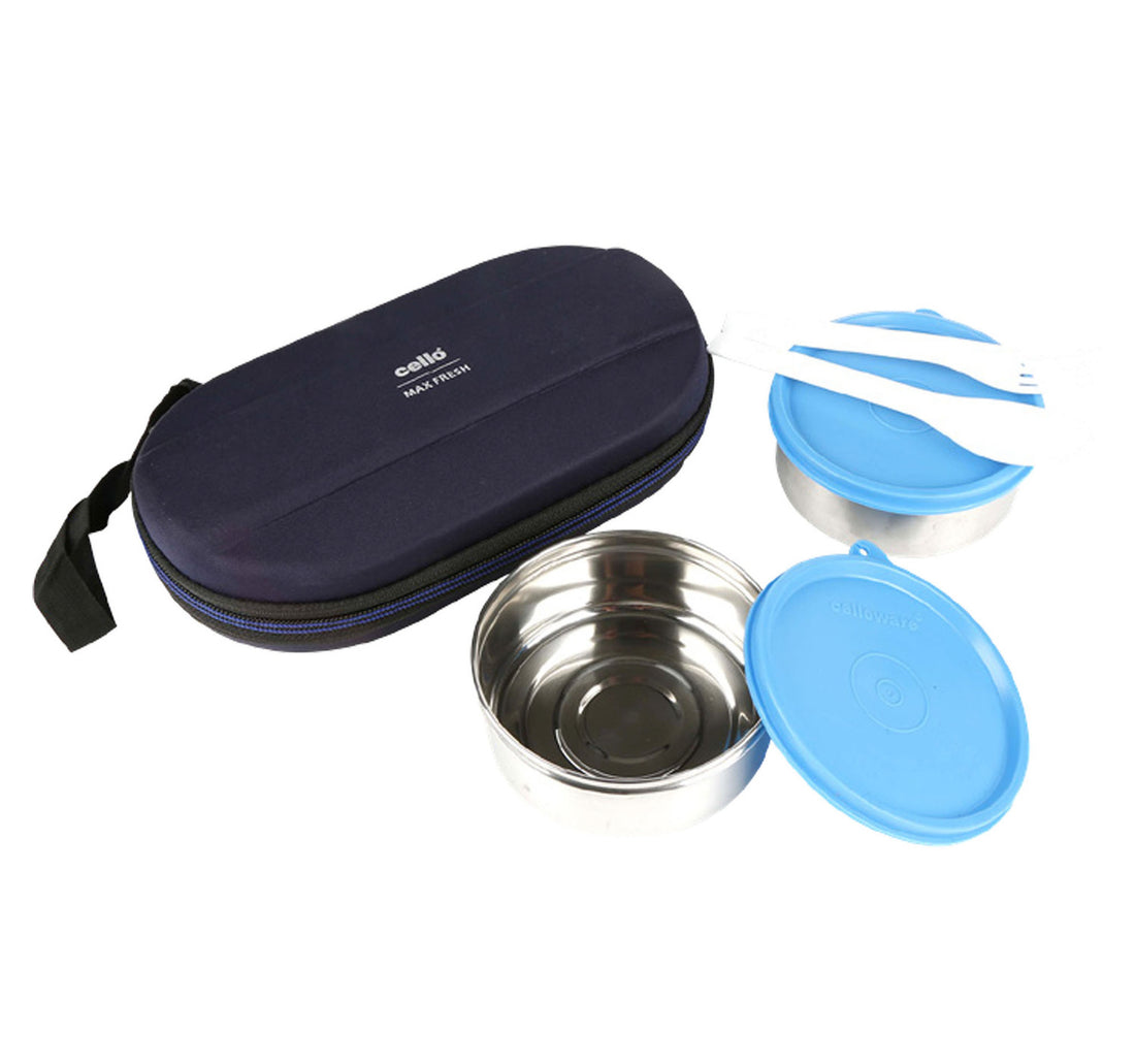 Cello stainless steel Snacks Box 2s + Pouch