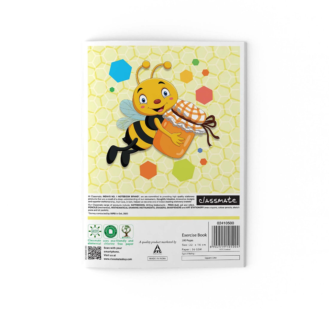 Classmate Exercise Book Centre Stapled 220x160mm 56-GSM Square (Arabic) 200 Pages Assorted