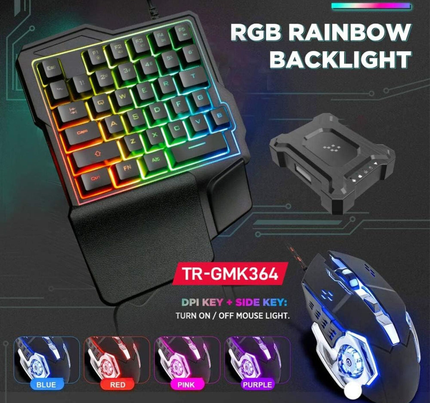 Trands One-Handed Keyboard, Mouse with Converter TR-GMK364