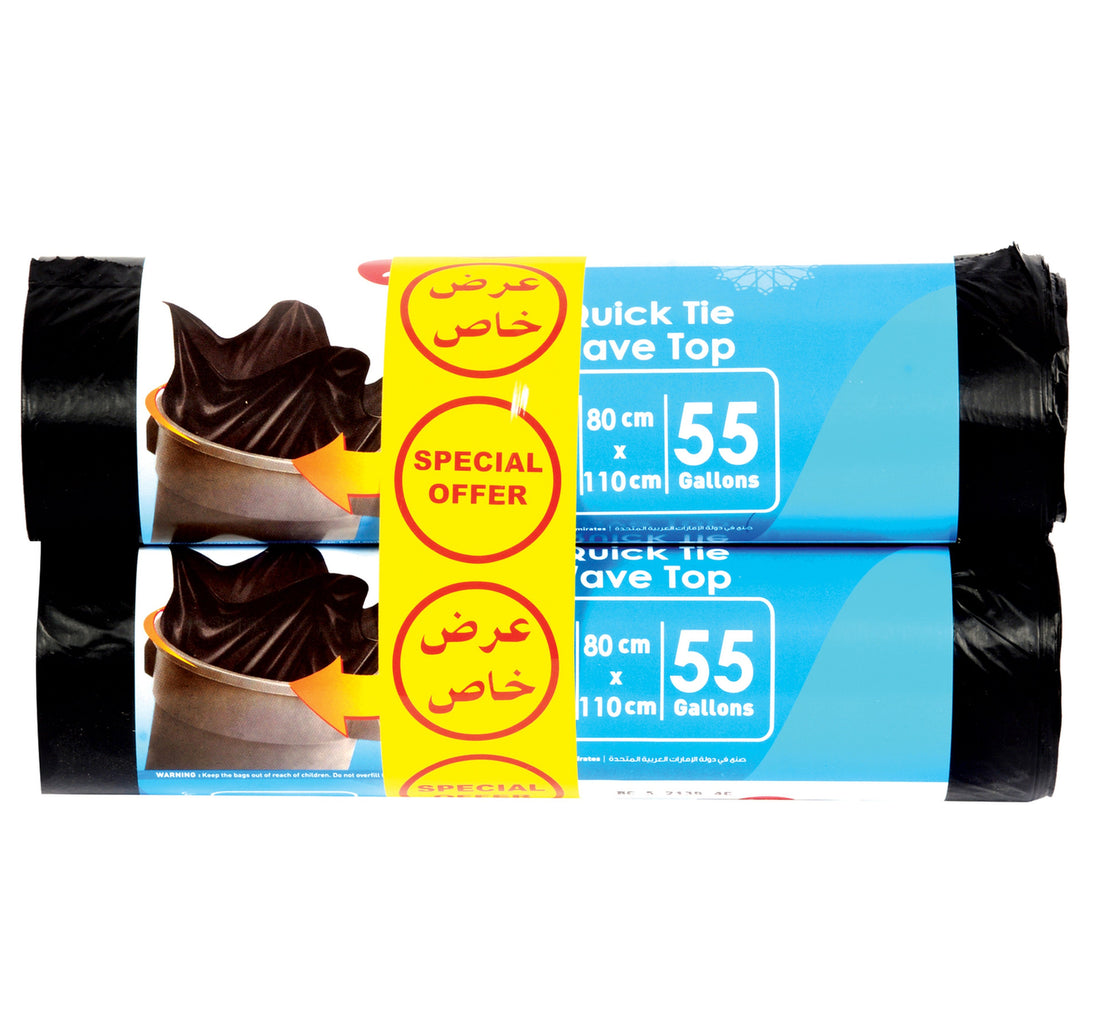 LuLu Quick Tie Wave Top Garbage Bags 55 Gallon 80cm x 110cm 2 x 15 pcs