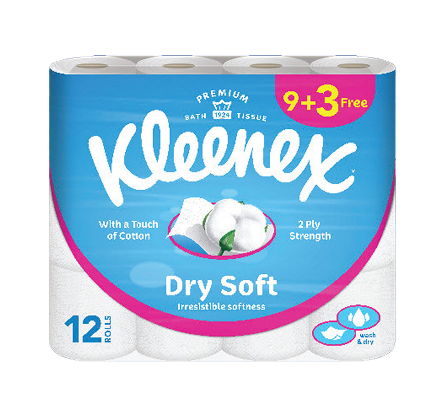 Kleenex Dry Soft Toilet Tissue Paper Embossed Bathroom 2ply 200 Sheets 9+3 Free Rolls