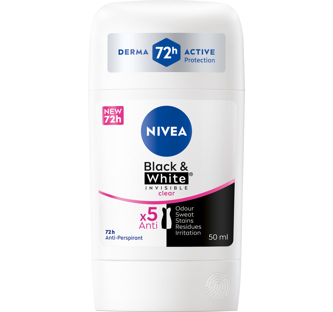 Nivea Black & White Invisible Antiperspirant Deodorant Stick for Women Clear 72H Active Protection 50 ml