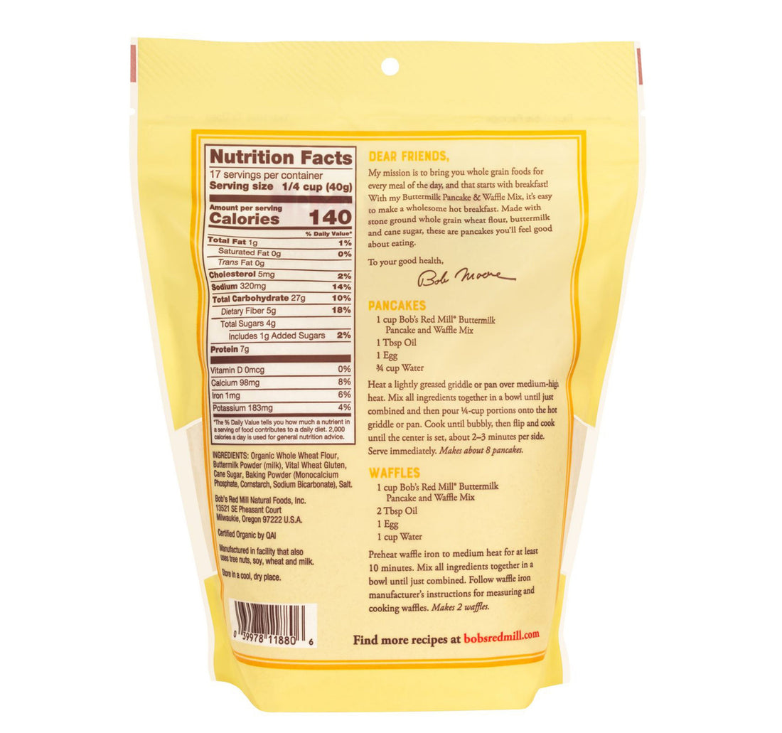Bob's Red Mill Buttermilk Pancake & Waffle Mix Whole Grain 680 g