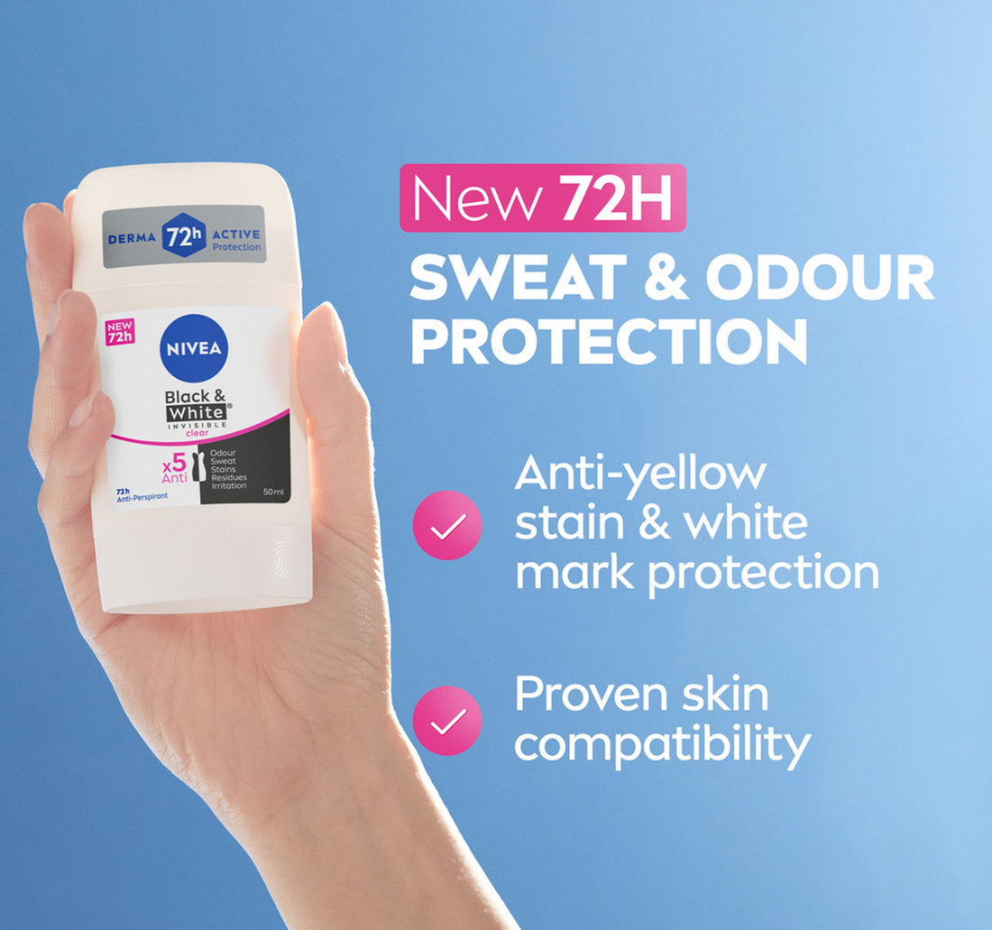 Nivea Black & White Invisible Antiperspirant Deodorant Stick for Women Clear 72H Active Protection 50 ml