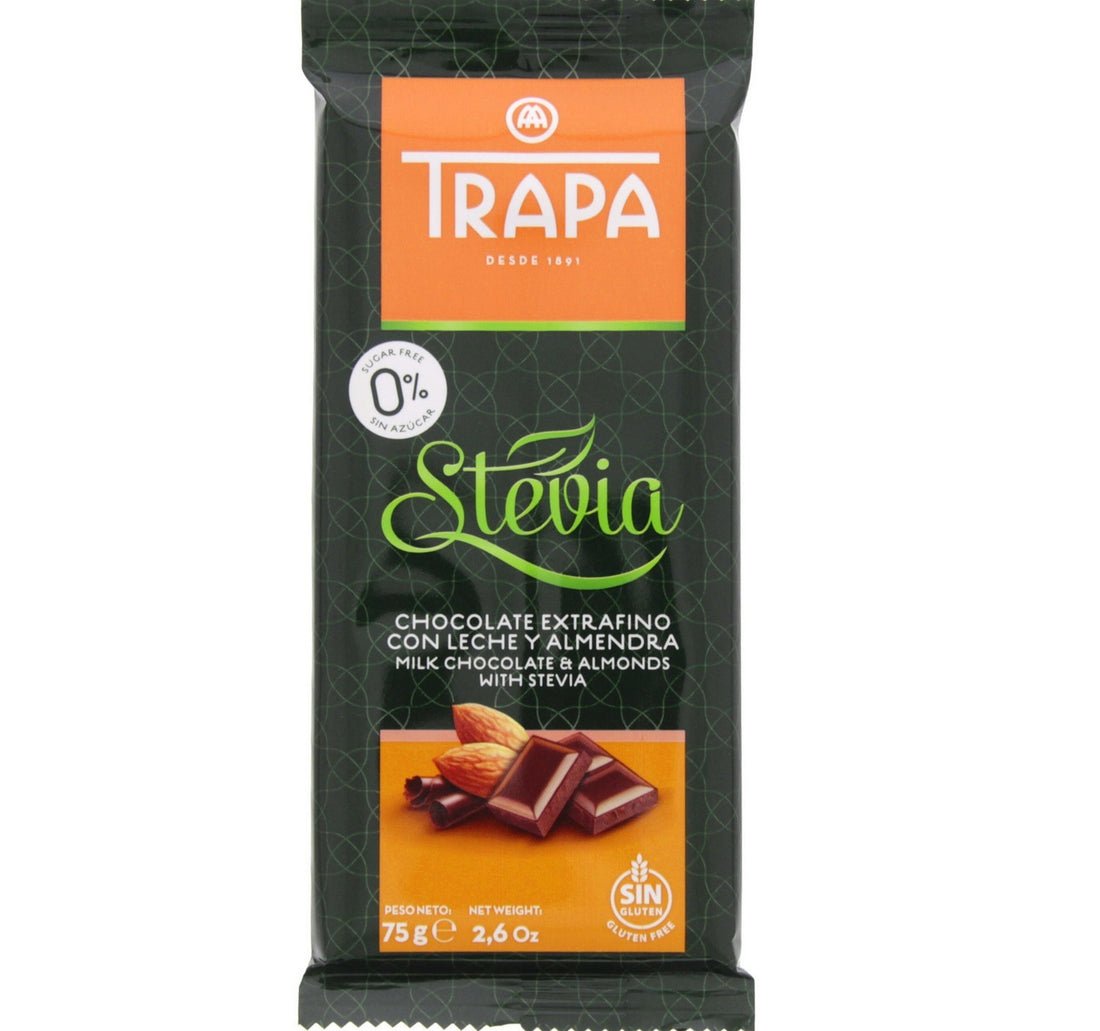 Trapa Stevia Milk & Almond Chocolate Bar 75 Gm