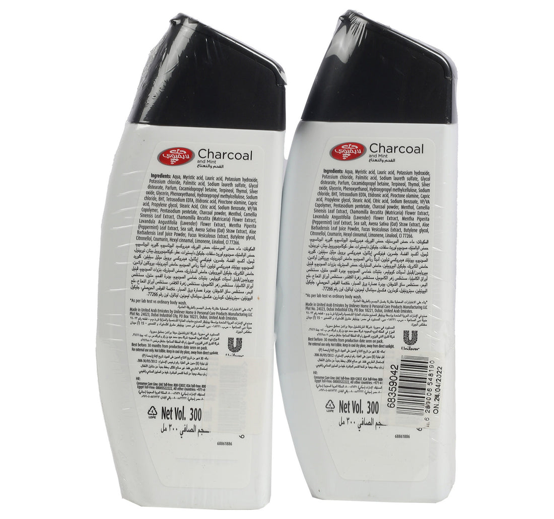 Lifebuoy Charcoal & Mint Antibacterial Body Wash 2 x 300 ml