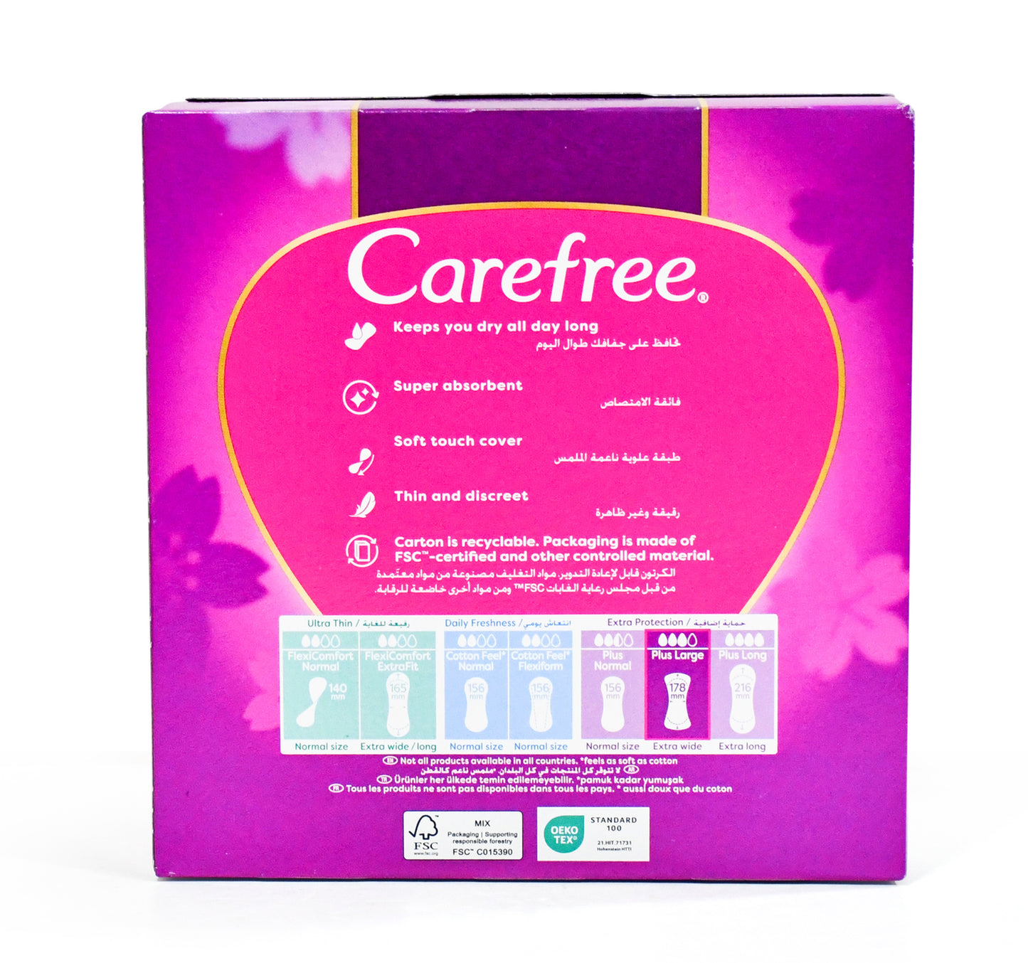 Carefree Plus Large Unscented Panty Liners 64 pcs