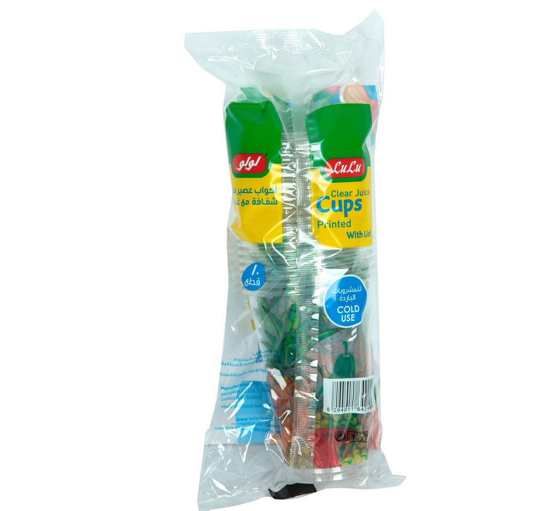 LuLu Printed Clear Cups With Lid 12oz 10pcs