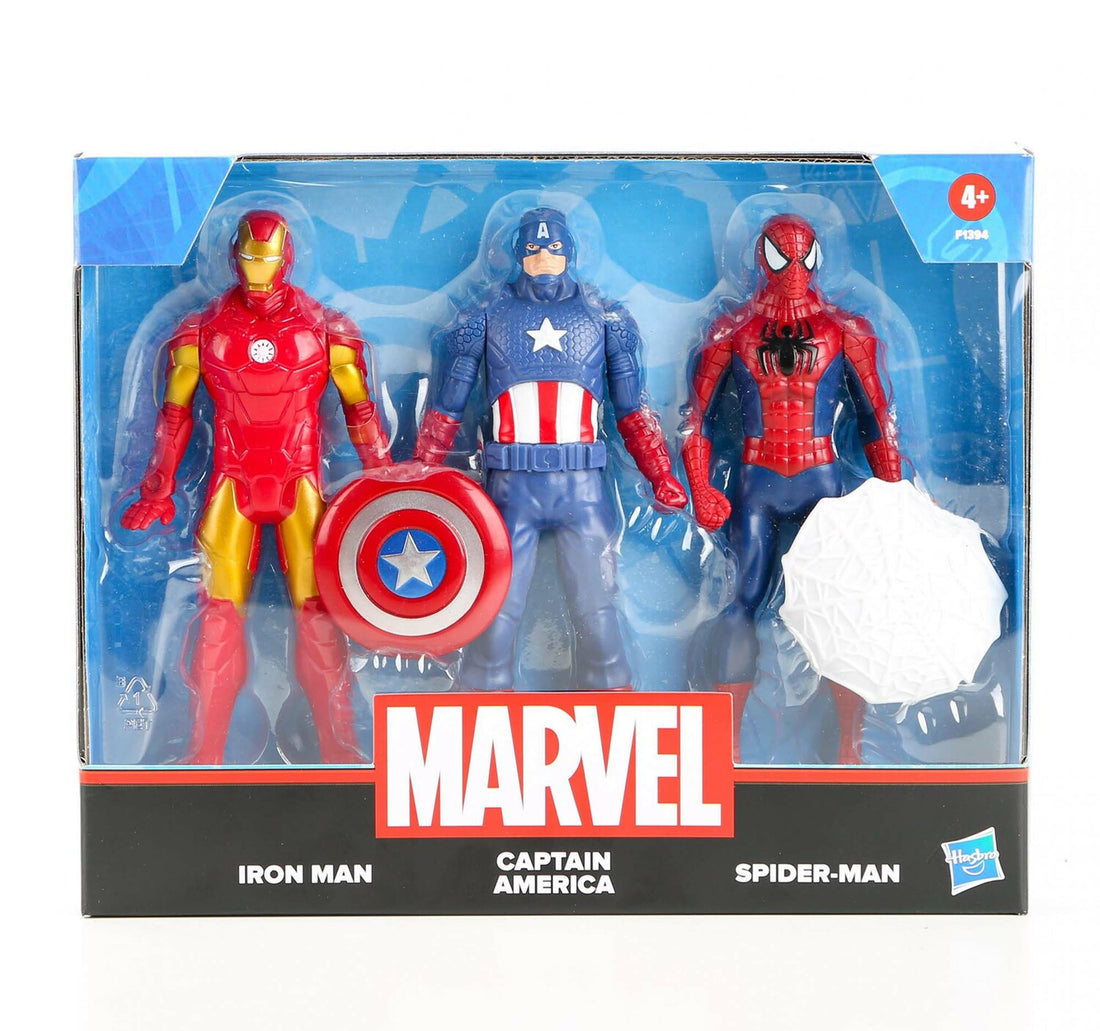 مجموعة من 3 شخصيات مارفل المتحركة، مقاس 6 بوصات، آيرون مان، سبايدرمان، كابتن أمريكا، F13945L