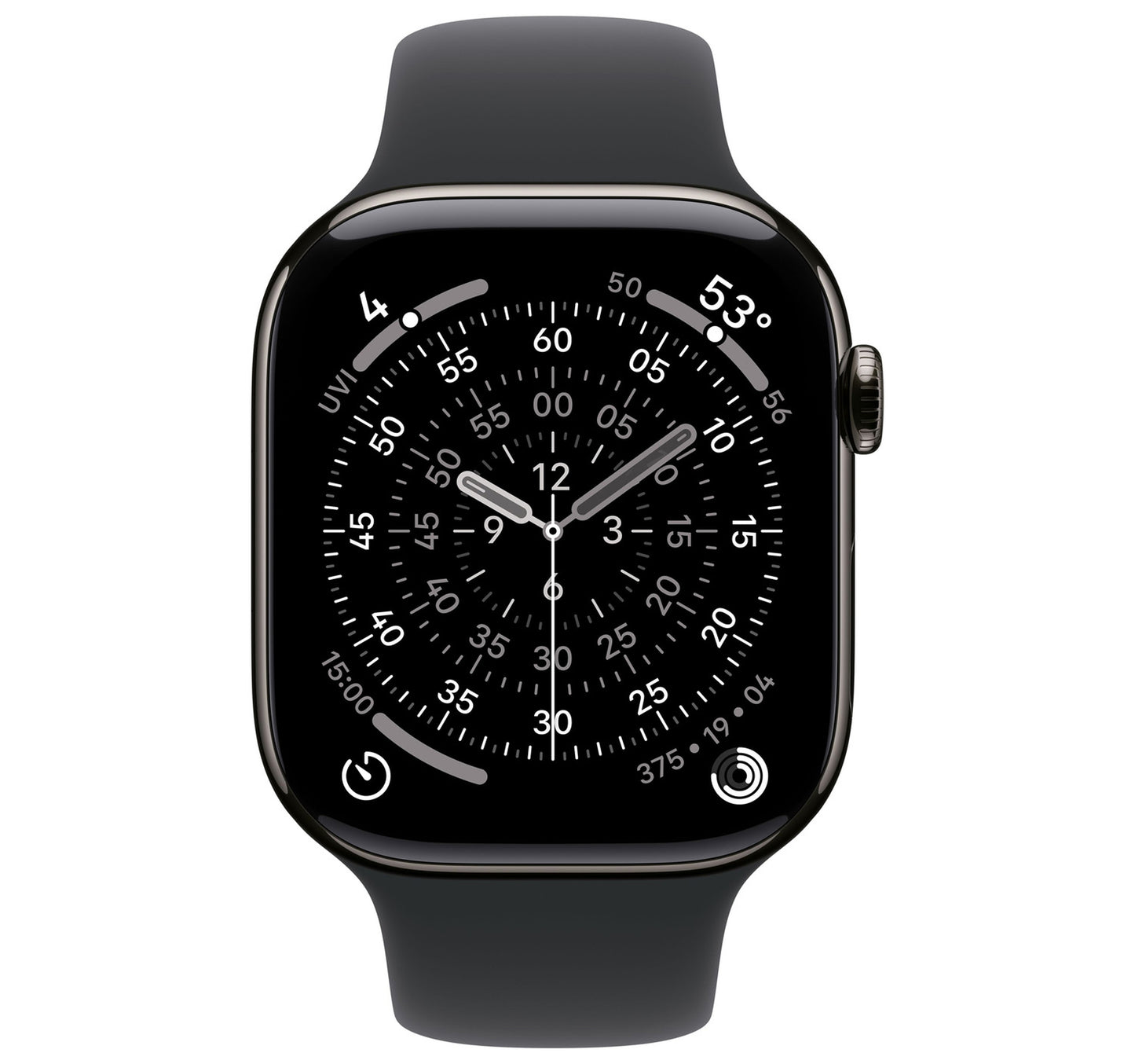 Apple Watch Series 11 GPS + Cellular Smartwatch, 46 mm Slate Titanium Case with Black Sport Band (M/L), MFD24AF/A