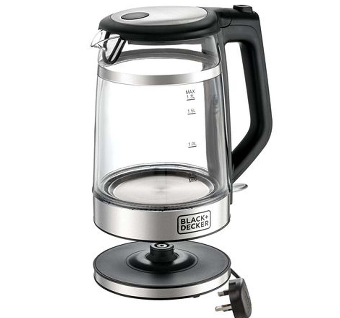 Black+Decker Glass Kettle Double Wall 1.7 L 2200W Silver