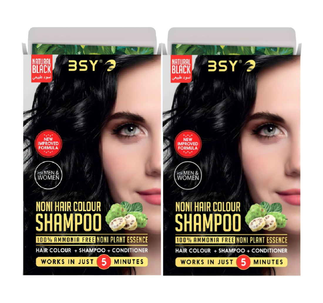 BSY Noni Hair Colour Shampoo Natural Black Value Pack 2 x 20 ml