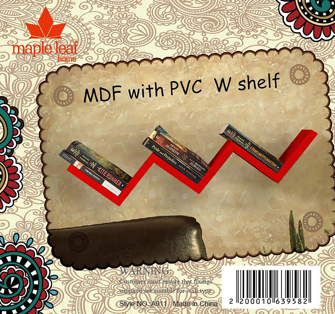 Maple Leaf Home MDF Wood With PVC W Shape Wall Shelf, Red, A911S