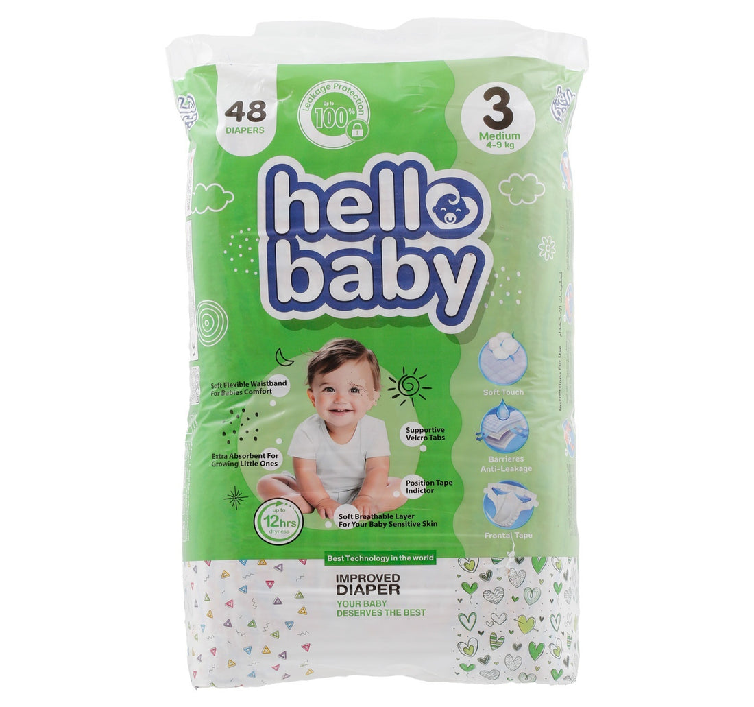 Hello Baby Jumbo Improved Diaper Size 3 Medium 4 - 9kg 48 pcs