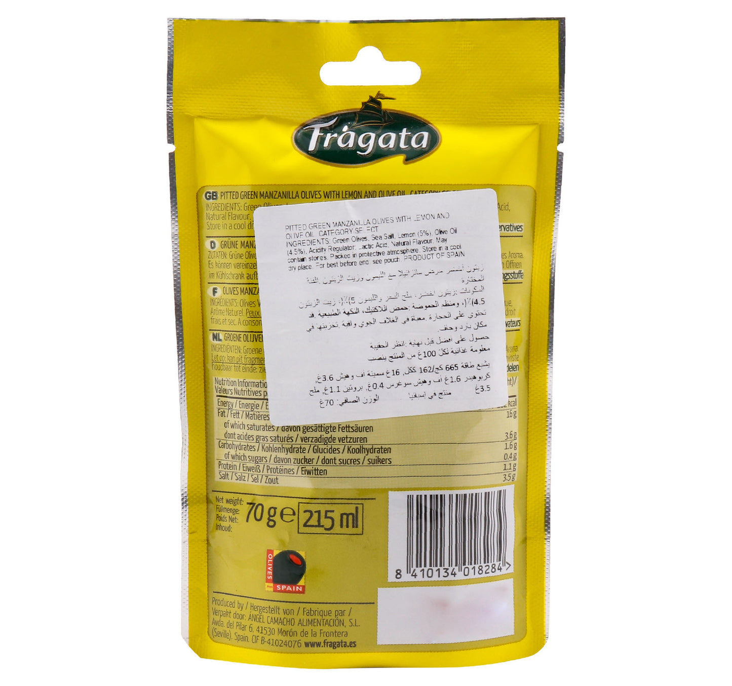 Fragata Spanish Pitted Olives Seasoned With Lemon Manzanilla 70 g