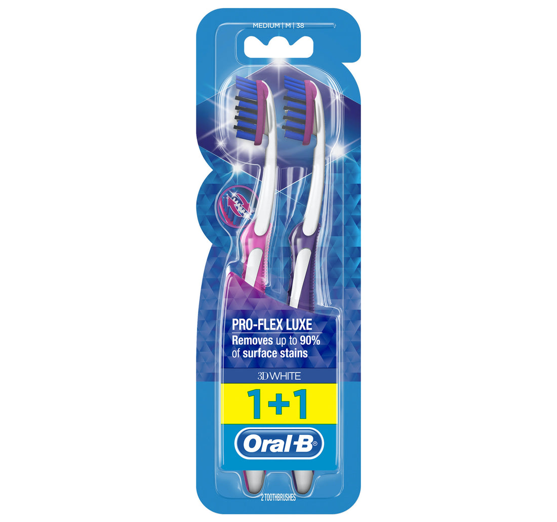 فرشاة أسنان أورال بي بروفليكس لوكس متوسطة الحجم، ألوان متنوعة 1 + 1