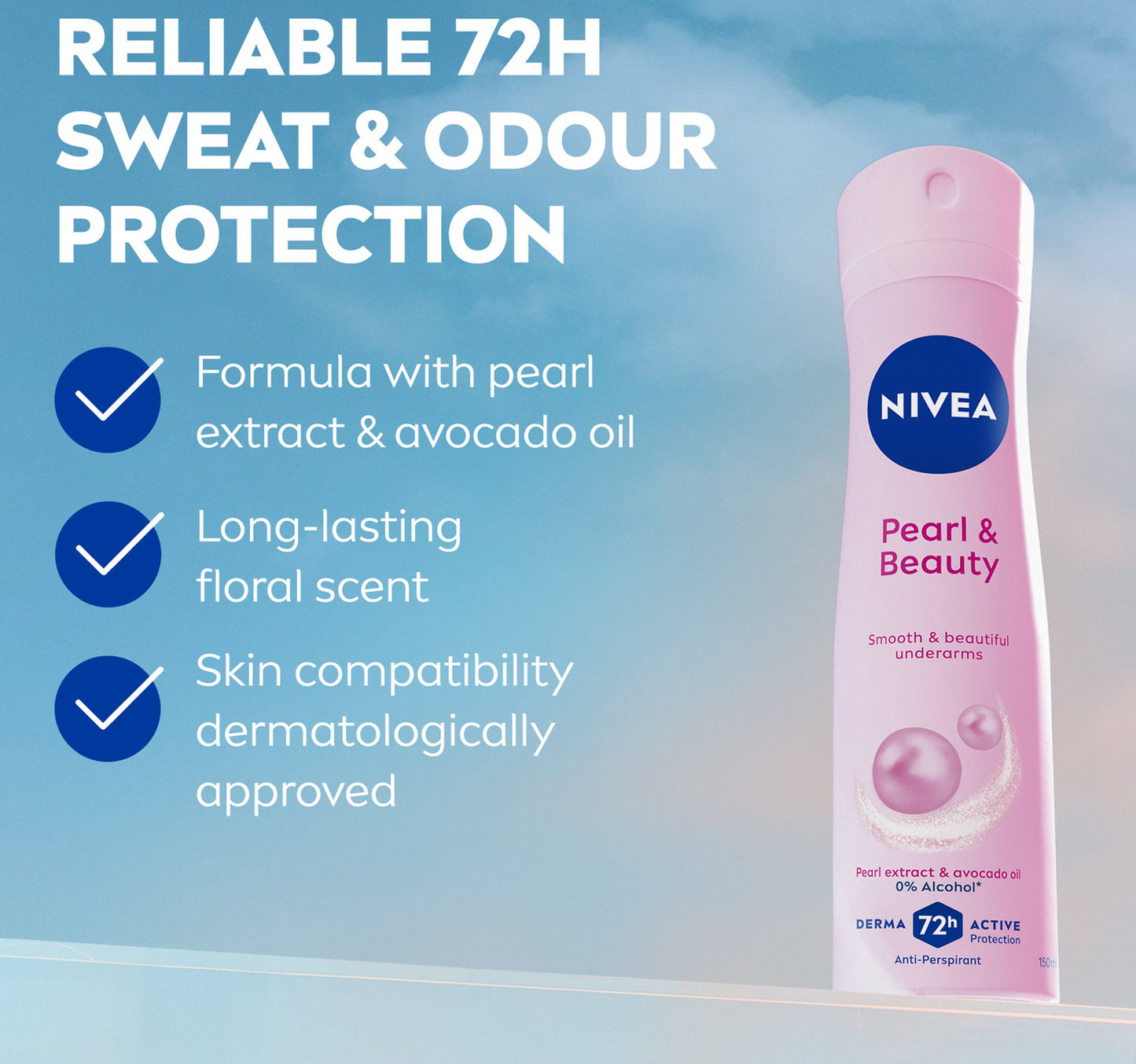 NIVEA Pearl & Beauty Antiperspirant Deodorant for Women 72H Active Protection Spray 150 ml