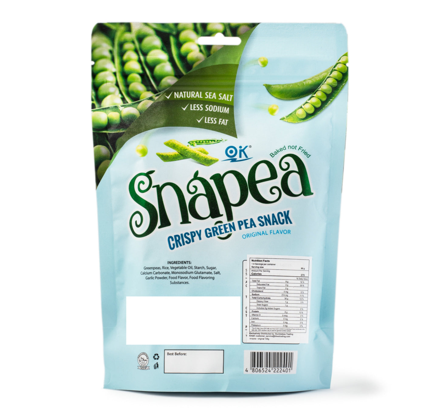 Snapea Baked Original Crispy Green Pea Snack 108 g