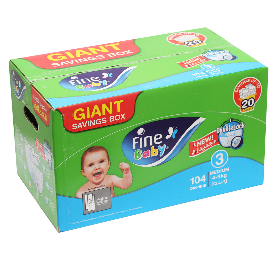 Fine Baby Diaper Size 3 Medium 4-9 kg 104 pcs